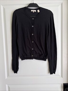 Inhabit Black Button-Front Crewneck Cardigan
